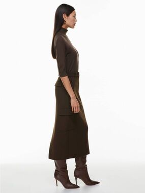 Aritzia Dark Brown Midi Skirt with Utility Pockets